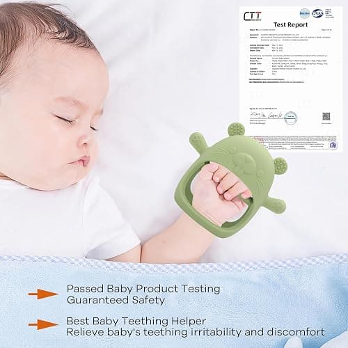 Cseece 2 Pack Teething Toys for Babies, Baby Teething Toys Teething Relief Mitten, Silicone Teether for Baby, Toddler Infant Hand Essentials Chew Toys for Sucking Needs (White/Pink) thumbnail 5