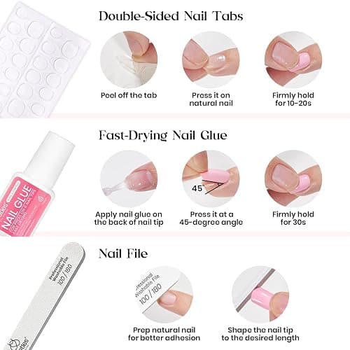 Beetles Press on Nails Kit 720Pcs 24 Colors, Short Almond Press on Nails Glossy Matte Glitter With Nail Glue & Nail Tabs Stickers, Natural Fit Lightweight Fake Nails Kit Art For Women Girls thumbnail 7