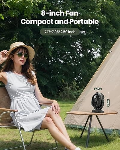 Gaiatop Portable Camping Fan with LED Lantern, Power Display 360° Head Rotation, Hanging Hook for Tent, 3 Speed Quiet Rechargeable, 4000mAh Battery Operated USB Fans for Indoor Outdoor Travel Black thumbnail 7