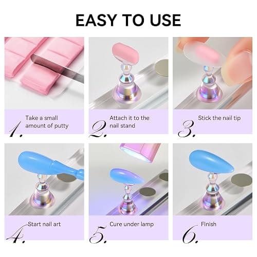 Makartt Nail Stand: Nail Holder for Painting Nails DIY, Magnetic Press on Stand Pink and Purple for Art Display Practice, Purple Glitter Flower Fake Holder for Home Salon with Reusable Adhesive Putty thumbnail 8