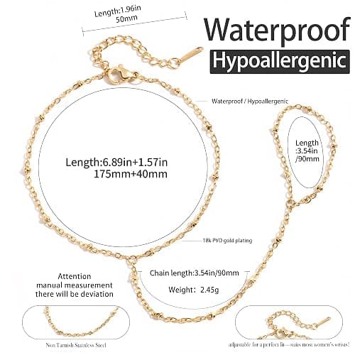 U UWorld 18K Gold Plated Hand Chain Bracelet for Women, Dainty Adjustable Finger Ring Bracelets Stainless Steel Non-Tarnish Trendy Summer Stackable Jewelry thumbnail 5