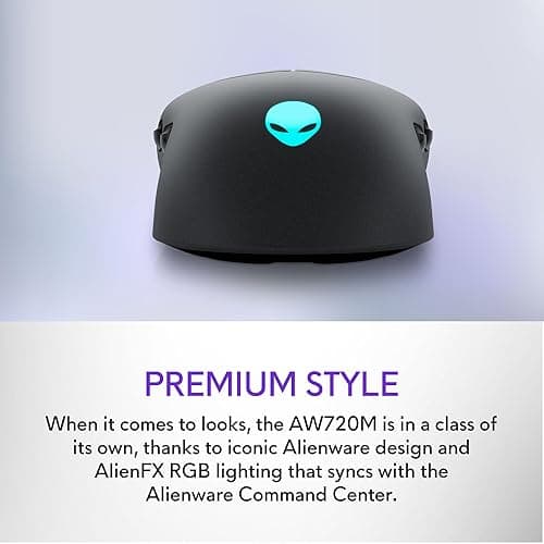 Alienware AW720M Tri-Mode Wireless Gaming Mouse - 2.4GHz Wireless, Bluetooth 5.1, 26,000 DPI, 8-Fully Programmable Buttons, Magnetic Snap Charging Adapter USB-A to USB-C Cable - Dark Side of The Moon thumbnail 7