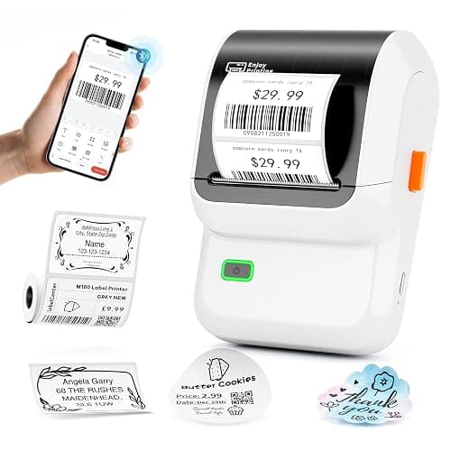 Ponek Label Maker, M100 Bluetooth Label Printer, Versatile App with 2000 Icons and 300 Templates, 2 Inch Barcode Label Printer for Small Business, Office, Home, School Organization, White - 1 Printer+1 Roll Labels - White - Image 1