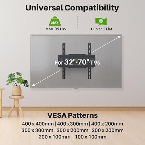 USX MOUNT Full Motion TV Wall Mount for Most 32-70 inch TVs up to 99 lbs, Wall Mount Bracket with Dual Articulating Arms, Swivel, Tilt, Max VESA 400x400mm, TV Mount Fits 12”/16” Wood Studs thumbnail 2