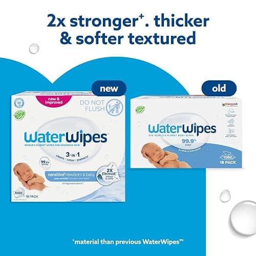 WaterWipes Sensitive+ Newborn & Baby Wipes, 1080 Count (18 Packs), 3-In-1 Cleans, Cares, Protects, 99.9% Water, Unscented thumbnail 3