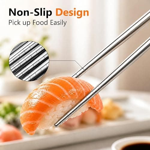 Maclia 6 Pairs 304 Stainless Steel Reusable Chopsticks, Silver | Non-Slip Tips, Dishwasher Safe & Lightweight, For Sushi, Ramen, Noodles, Rice & Asian Cuisine, Premium Gift Set, Food Grade thumbnail 3