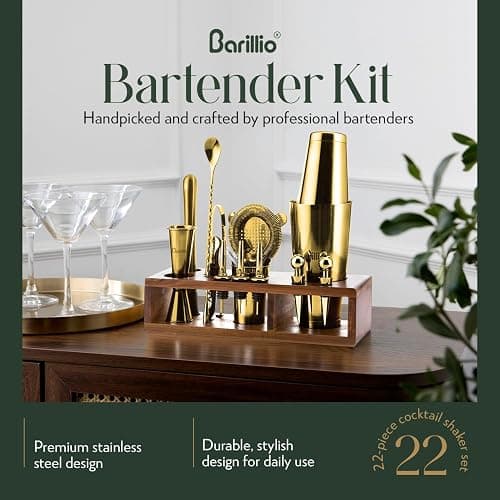 Barillio Gold Bartender Kit – 23-Piece Stainless-Steel Cocktail Shaker Set with Premium Acacia Stand | Martini Barware Mixing Tools for Home Bartending | Gift Set thumbnail 3