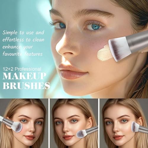 START MAKERS 12PCS Makeup Brushes Set, Professional Makeup Brushes Foundation Powder Concealers Eye Shadows Make Up Brush with 2 Makeup Sponge and Compact Mirror thumbnail 7