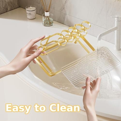 YOOLENS Electric Toothbrush Holder for Bathroom Countertop 5 Metal Slots Toothpaste Razor Mouthwash Organizer, Gold thumbnail 2