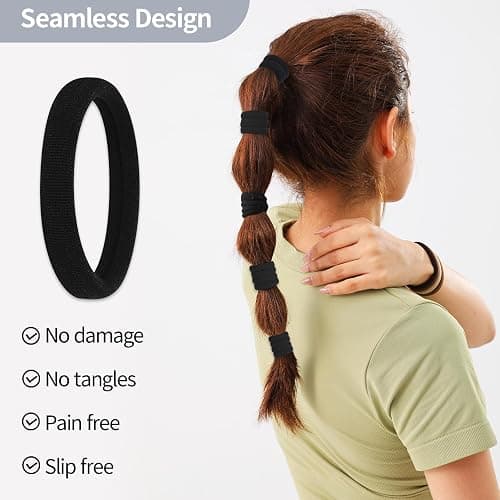 150 Pcs Seamless Elastic Hair Ties No Damage for Thick & Thin Hair, Ponytail Holders, Elastics, Soft Pony Tails Bands for Women, All Black thumbnail 4