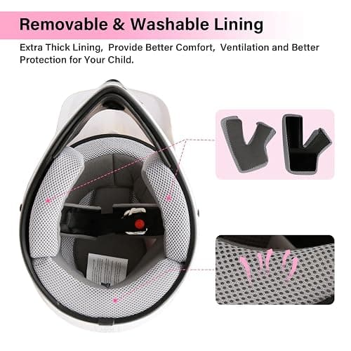 XFMT Youth Dirt Bike Helmet DOT Approved Kids Full Face Motocross Helmets | Motorcycle Riding Gear included Goggles & Gloves, Ultra-Lightweight, For ATV UTV, White Pink Butterfly X-Large thumbnail 3