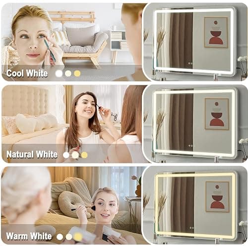 LIANWANG Hollywood Schminkspiegel mit Beleuchtung, Hollywood Spiegel mit 3 Farbtemperaturen, Groß Schminkspiegel mit Touchscreen-Steuerung und USB Für Makeup 80 X 57cm thumbnail 3