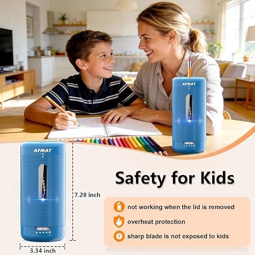 AFMAT Electric Pencil Sharpener, Fully Automatic Pencil Sharpener, Auto in & Out, Rechargeable Hands-Free Sharpeners for Jumbo & Colored Pencils (6.5-12mm), Portable for Home/Classroom/Office PSC2 thumbnail 4