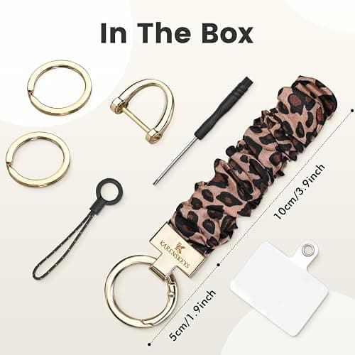 Scrunchie Keychain Wristlet, Key Chain for Car Keys with D Ring, Stretchy Phone Charms with Tether Tab for Women. thumbnail 6