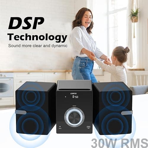 Compact Stereo System Speakers with CD Player, Bluetooth, FM Radio, Aux-in, USB-in, Earphone Jack, DSP-Tech, Remote, 30W Crisp-Sound Shelf Stereo System for Home (LP-886BT) thumbnail 4