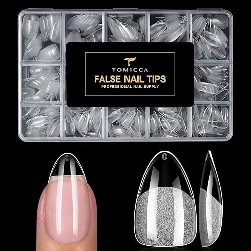 TOMICCA 510Pcs Short Almond Soft Gel Nail Tips – Full Cover Clear False Nails Press On, Pre-Shaped for Nail Extensions DIY Manicure, 15 Sizes - Image 1