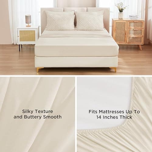 Andency Queen Comforter Set with Sheets, Beige | 7 Pieces, Bed in a Bag, Boho Lightweight Fluffy Tufted, Includes Cream Comforter, Sheets, Pillowcases & Shams, All Season thumbnail 4