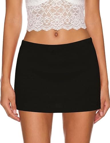 AKEWEI Women's Low Waist Mini Skort Skirt with Built-in Shorts Side Slit | Cotton Stretchy Bodycon Skorts, Micro Mini Black Skirts with Shorts Underneath, Sexy Y2k Streetwear, Casual Going Out Outfits - Image 1