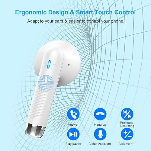 Jxrev Wireless Earbuds, Bluetooth 5.4 Headphones in Ear with Noise Cancelling Mic, Earbuds Stereo Bass, IP7 Waterproof Sports Earphones, 32H Playtime USB C Charging Buds White for Android iOS thumbnail 6