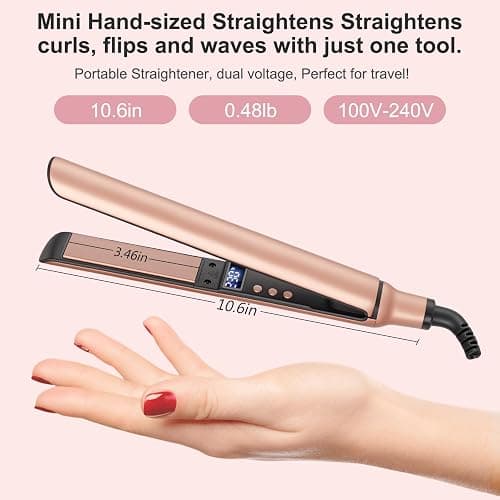 Mini Hair Straightener, Ceramic Small Straighteners for Short Hair, Mini Flat Irons Quick Styling Tool Dual Voltage for Travel thumbnail 4