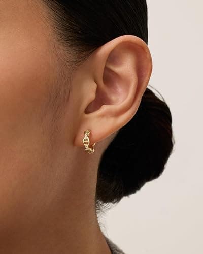 PAVOI 14K Gold Plated Sterling Silver Posts Cubic Zirconia Chained Huggie Earrings for Women | Small CZ Chain Hoops thumbnail 2