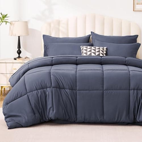 Love's cabin Full Comforter Set Indigo Blue, 7 Pieces Full Bed in a Bag, All Season Bedding Sets with 1 Comforter, 1 Flat Sheet, 1 Fitted Sheet, 2 Pillowcase and 2 Pillow Sham - Image 1
