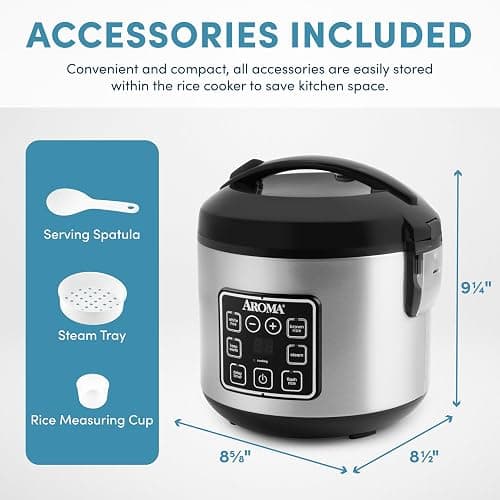 AROMA Digital Rice Cooker, 4-Cup (Uncooked) / 8-Cup (Cooked), Steamer, Grain Cooker, Multicooker, 2 Qt, Stainless Steel Exterior, ARC-914SBD thumbnail 3