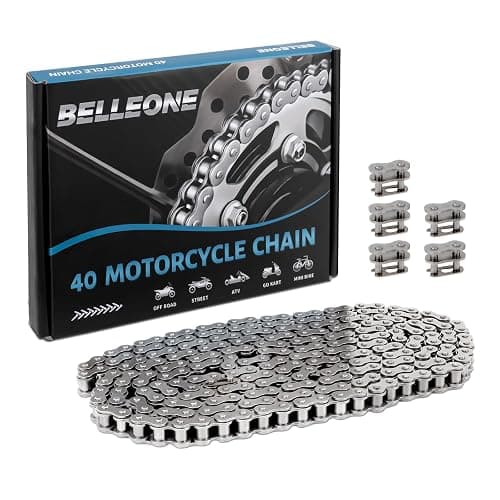 Belleone #40 Roller Chain - 10 Feet #40 Chain with 5 Connecting Links for Go Karts, Mini Bikes, Scooters, Motorcycles, Bycicles, ATV, MTV, Dirt Bike and Other Industrial Machinery - 240 Links - Image 1