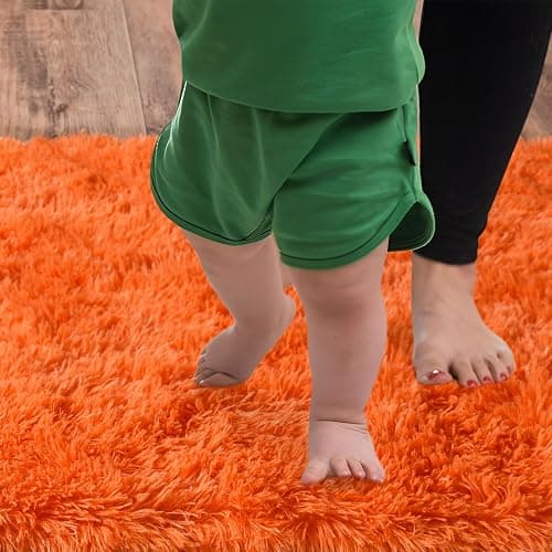 Ailyei Soft Runner Rugs for Bedroom Hallways, 2x3 Orange Fluffy Shag Throw Area Rug Non Slip for Bedside Dorm, Long Shaggy Furry Carpet for Nursery Living Room thumbnail 7