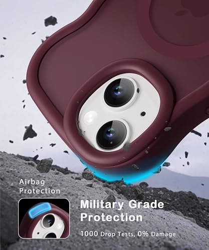 Amzfield for iPhone 13/14 Case for Magsafe Wavy Frame Cute, Burgundy | Aesthetic Translucent Matte Hard Back Silicone Bumper Shockproof Protective Magnetic Chic Girly Phone Case for Women Girls thumbnail 6
