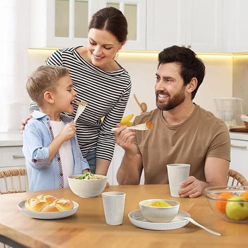 36-Piece Reusable Wheat Straw Dinnerware Sets for 6, Farielyn-X Unbreakable Reusable Set Kitchen Cups, Plates, Bowls Sets & Cultery Dishwasher Microwave Safe - Patio, Outdoors, RV, Camping Dishes thumbnail 2