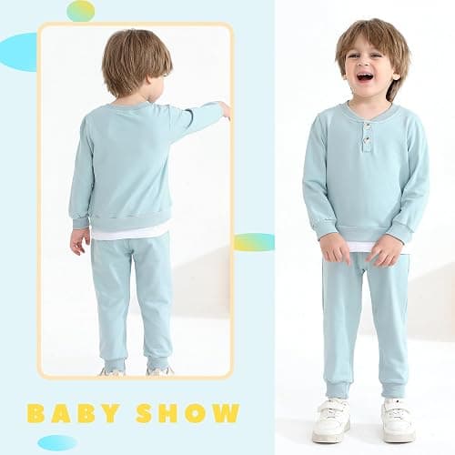 YOUNGER TREE Toddler Fall Outfits Baby Boy Sweatshirt Top Sweatpants Set Cute Sweatsuit for Boy Winter Clothes with Hat thumbnail 2