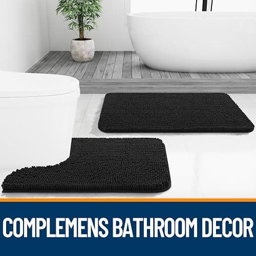 OLANLY Black Bathroom Rug 30x20, Extra Soft Absorbent Chenille Bath Rugs, Rubber Backing Quick Dry, Machine Washable Bath Mats for Bathroom Floor, Tub and Shower, Home Decor Accessories thumbnail 7