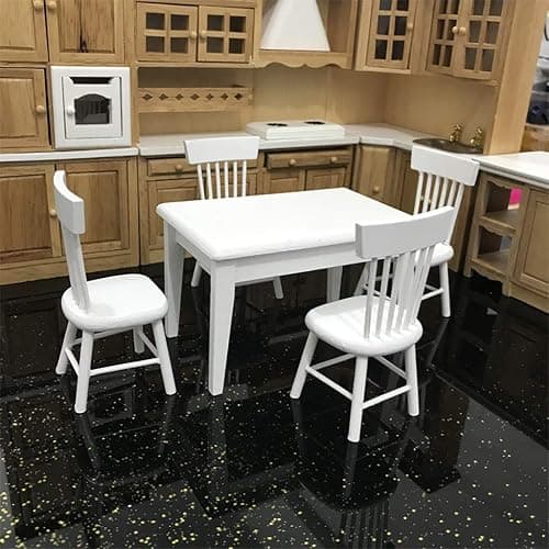 SXFSE Dollhouse Decoration Accessories, 1:12 Dollhouse Miniature Furniture Wooden White Dining Table Chair Model Set thumbnail 5
