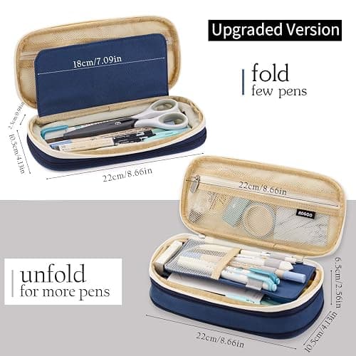 EASTHILL Big Capacity Pencil Pen Case Office College School Large Storage High Capacity Bag Pouch Holder Box Organizer Blue thumbnail 2
