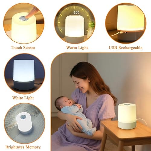 Ormromra Baby Night Light, Kids Night Light, LED Touch Rechargeable Lamp with Dimmable Warm White Light & RGB Color Changing, 4800mwh Small Night Lights for Kids, Bedroom, Living Room, Camping thumbnail 3