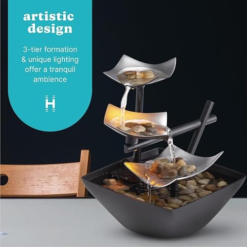 Homedics Tabletop Water Fountain, Home Décor Soothing Sound Machine - Automatic Pump, Deep Basin & Natural River Rocks. Indoor Zen Relaxation for Office, Living Room, or Bedroom, 8.25” Tall thumbnail 4