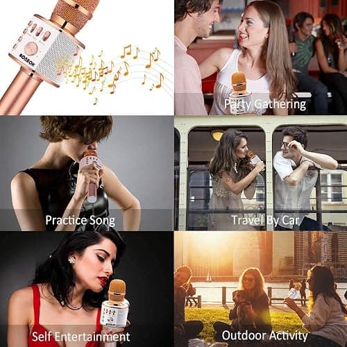 BONAOK Wireless Bluetooth Karaoke Microphone,3-in-1 Portable Handheld Karaoke Mic Speaker Machine Home Party Birthday for All Smartphones PC(Q37 Rose Gold) thumbnail 6