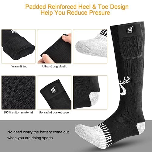 SNOW DEER Upgraded Rechargeable Electric Heated Socks,7.4V 2200mAh Battery Powered Cold Weather Heat Socks for Men Women,Outdoor Riding Camping Hiking Motorcycle Skiing Warm Winter Socks thumbnail 6