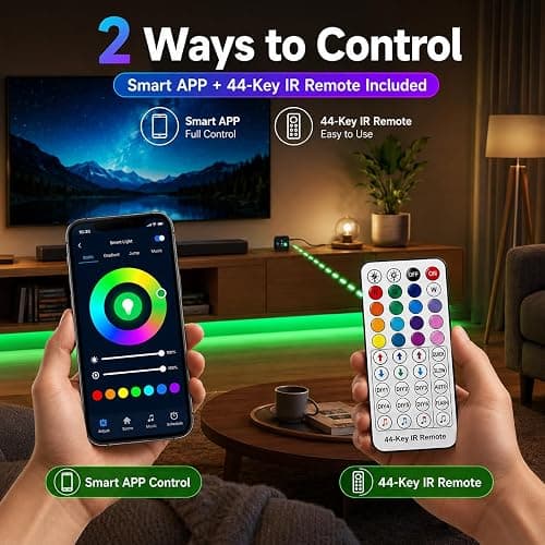 shalaker 20M RGB LED Strip Lights for Bedroom, Music Sync Colour Changing LED Tape with Bluetooth App & Remote, 16M Colours, Dimmable, Timing Mode, Self-Adhesive for Home Party Kitchen Decor thumbnail 2
