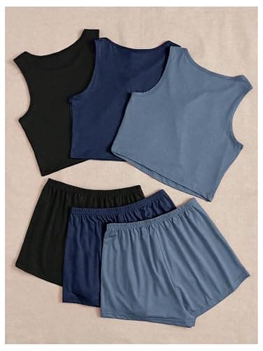 OYOANGLE Women's 6 Piece Summer Pajama Set Crop Tank Top and Shorts Pjs Lounge Set Sleepwear thumbnail 3