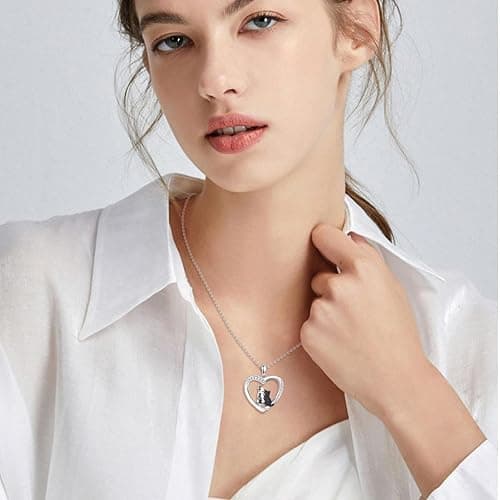 Vadmans Cat Necklace Sterling Silver Cat Pendnat with Rose Quartz Pearl Jewelry Gifts for Women Cat Lovers thumbnail 2