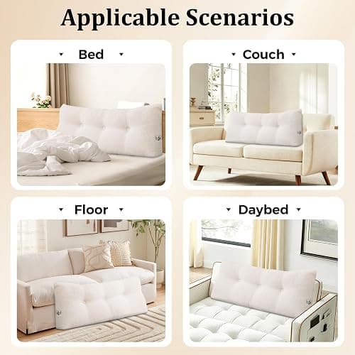 UUluhao Triangular Headboard Pillow Twin XL for College Dorm Headboard Bed Wedge Pillows Bolster Cushion Bed Bolster Triangular Backrest for Reading Resting Cream White,39 * 4.7 * 15.7in thumbnail 6