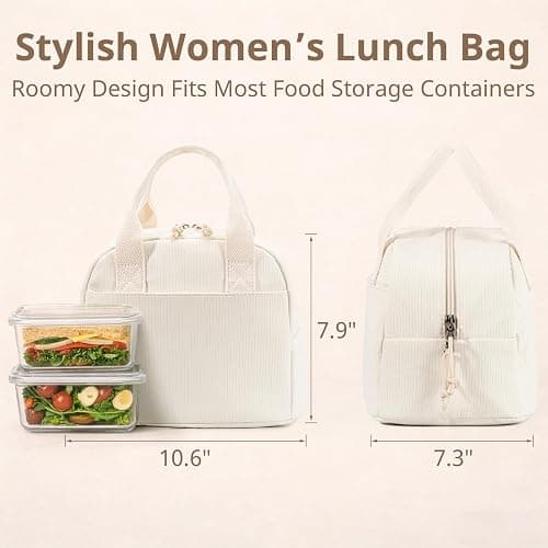 LOVELYWIND Lunch Box for Women, Insulated Lunch Bag, White Textured Tote | Minimalist White Textured Design, Elegant Lunch Tote Style for Women, Perfect for Office Work, Daily Meals & Everyday Use thumbnail 2