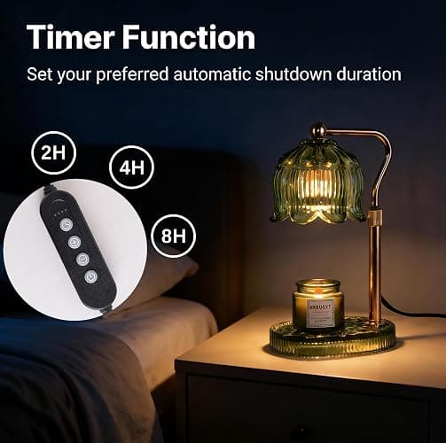 Dimmable Candle Warmer Lamp with Timer,Birthday Gifts for Women Home Decor | Adjustable Height Flower Candle Lamp Warmer with 2 Bulbs for Candle Jars,Decorations Gifts for Living Room(Green) thumbnail 4