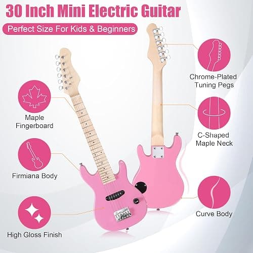 Saicool 30" Electric Guitar Beginner Kits, Beginner Electric Guitar with 5W Amp and Accessories Pack Guitar Bag for Beginners, Pink thumbnail 5