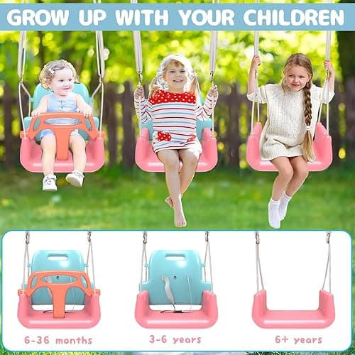 TALECO Gear Toddler Swing, 3-in-1 Swing Sets for Backyard, Baby Swing Outdoor/Indoor, Toddler Swing Set Suitable for Children 6 Months and Older (Pink) - Pink thumbnail 6
