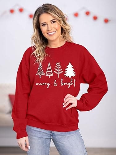 UYIQL Christmas Sweatshirts for Women Funny Christmas Tree Xmas Cute Graphic Long Sleeve Shirt thumbnail 3