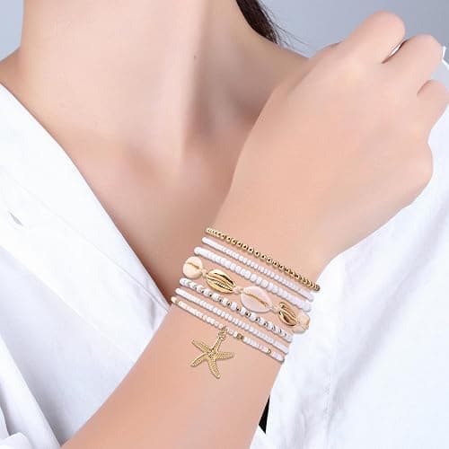 Mikovivi 7pcs Summer Beach Bracelets for Women, Stackable Shell Seashell Starfish Beaded Surfer Bracelets Set Boho Seaside Holiday Vacation Party Friendship Jewelry Gift thumbnail 4