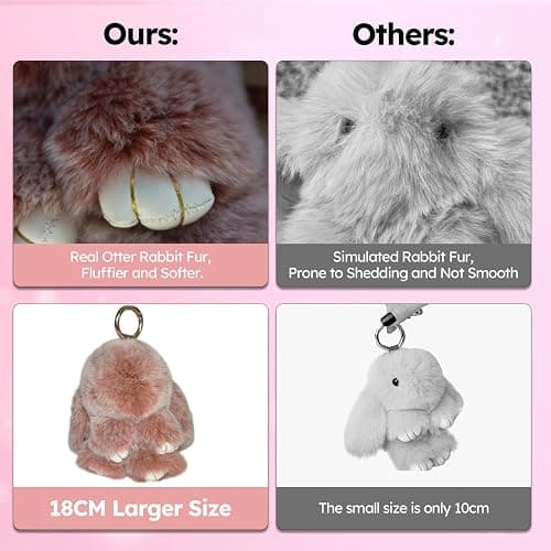 Bunny Keychain with Tin,Bunny Handmade Soft Pompom Charms,Fluffy Keychain Accessories for Womens thumbnail 5